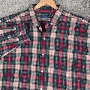 Polo Ralph Lauren Flannel Men 4XLT Plaid Button Shirt Green Red Long Sleeve Tall
